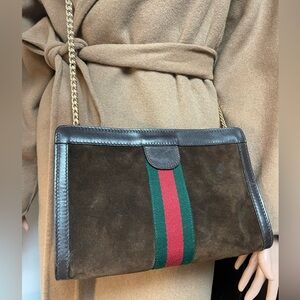 Authentic Gucci vintage suede web sherry line sherry line clutch bag ( KHS14)